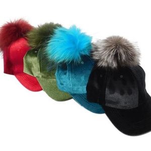 Velvet Caps with Removable Pom Poms